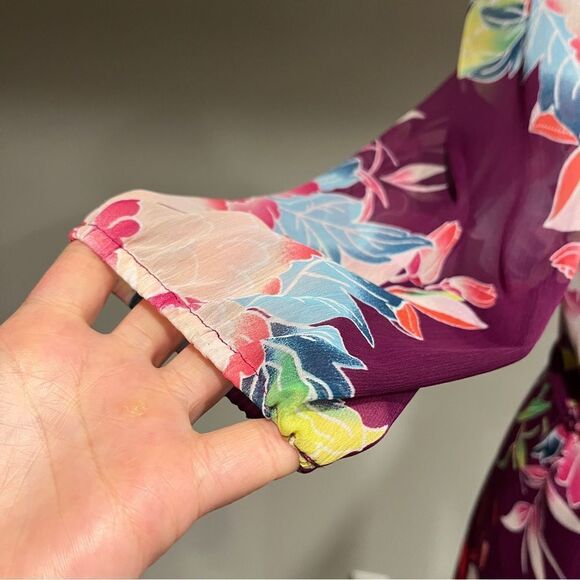 Express long sleeve floral mini dress with under slip with belt size Small - Picture 5 of 14